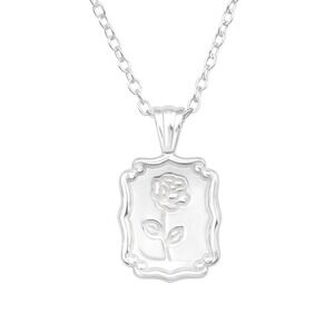 Sterling Silver Birth Flower Necklace Rectangle Pendant
